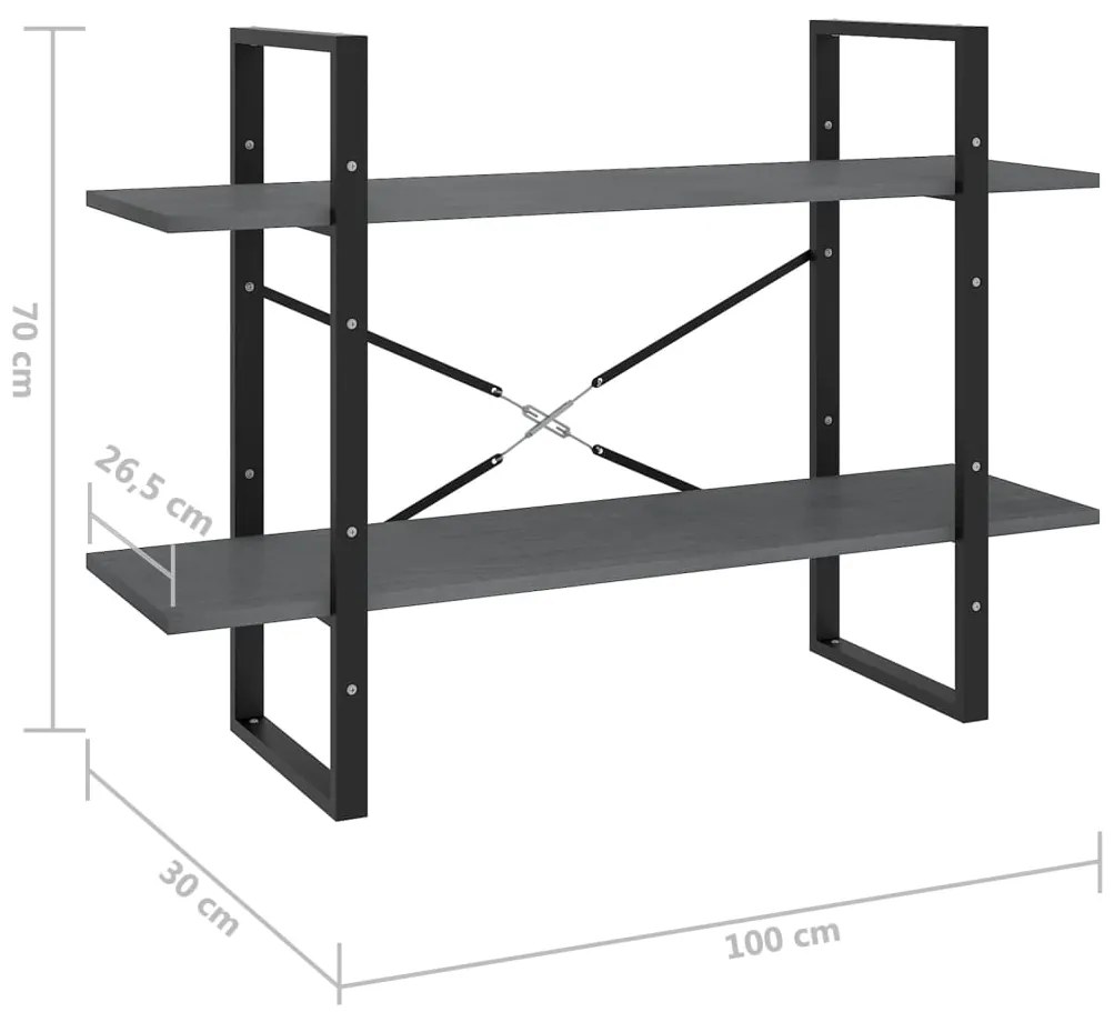 Βιβλιοθήκη με 2 Ράφια Γκρι 100x30x70 εκ. από Μασίφ Ξύλο Πεύκου - Γκρι