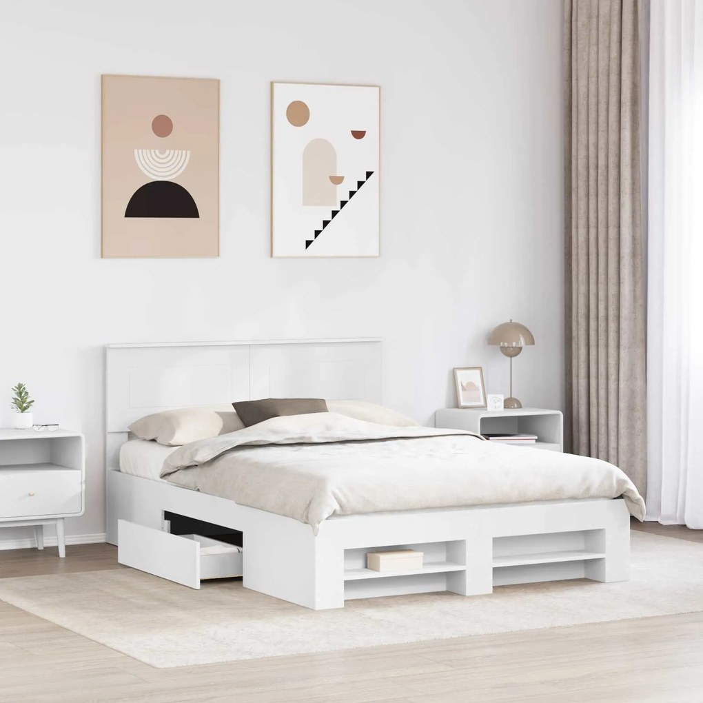 vidaXL Σκελετός Κρεβατιού Λευκό 160 x 200 cm Επεξεργασμένο ξύλο