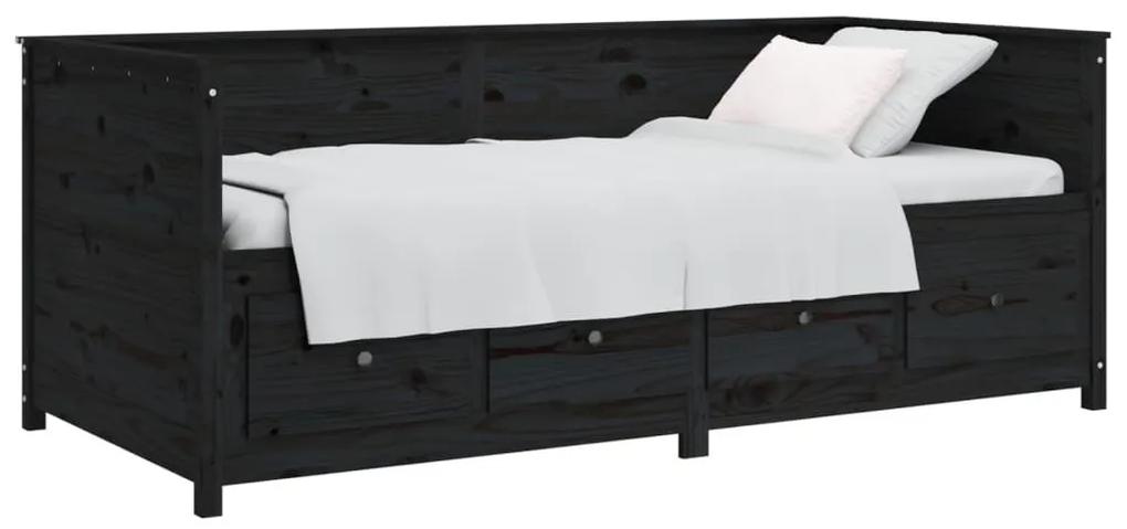 Καναπές Κρεβάτι Μαύρος 75x190 εκ. από Μασίφ Ξύλο Πεύκου - Μαύρο