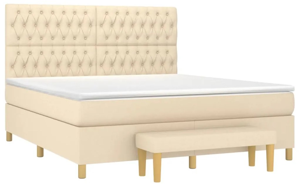 vidaXL Κρεβάτι Boxspring με Στρώμα Κρεμ 180x200 εκ. Υφασμάτινο