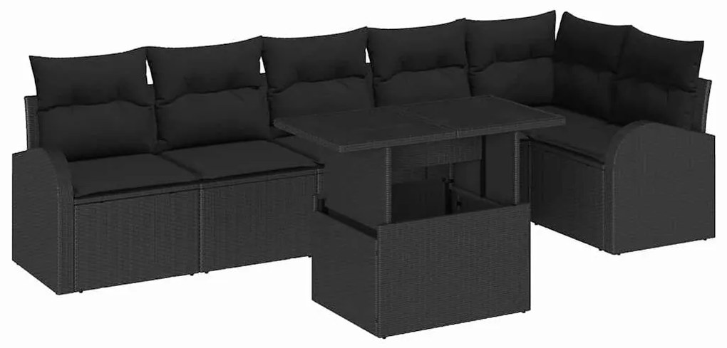vidaXL Σετ Καναπέ Κήπου με αποθήκευση 7 pcs Μαύρο συνθετικό ρατάν