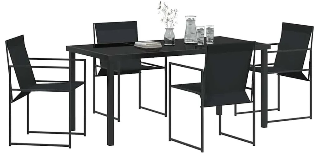 vidaXL Σέτ φαγητού για κήπο 5 pcs Μαύρο Textilene και ατσάλι με σκόνη