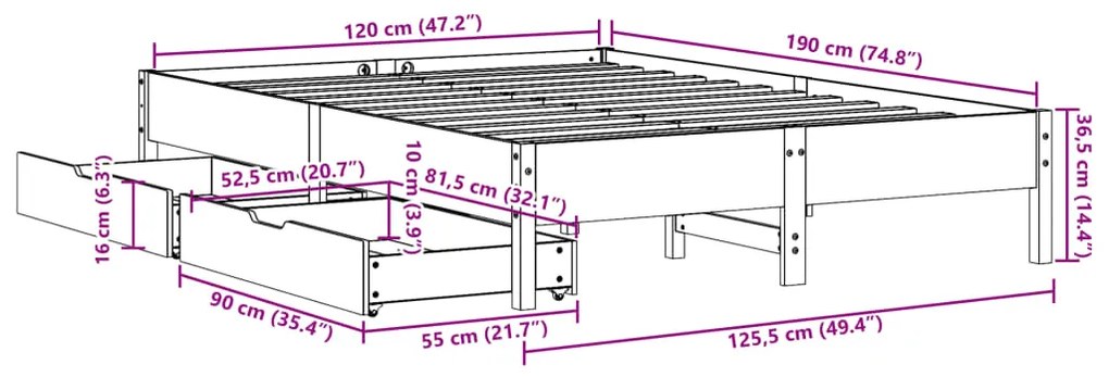 ΣΚΕΛΕΤΟΣ ΚΡΕΒ. ΧΩΡΙΣ ΣΤΡΩΜΑ ΚΑΦΕ ΚΕΡΙΟΥ 120X190 ΕΚ ΜΑΣΙΦ ΠΕΥΚΟ 3301730