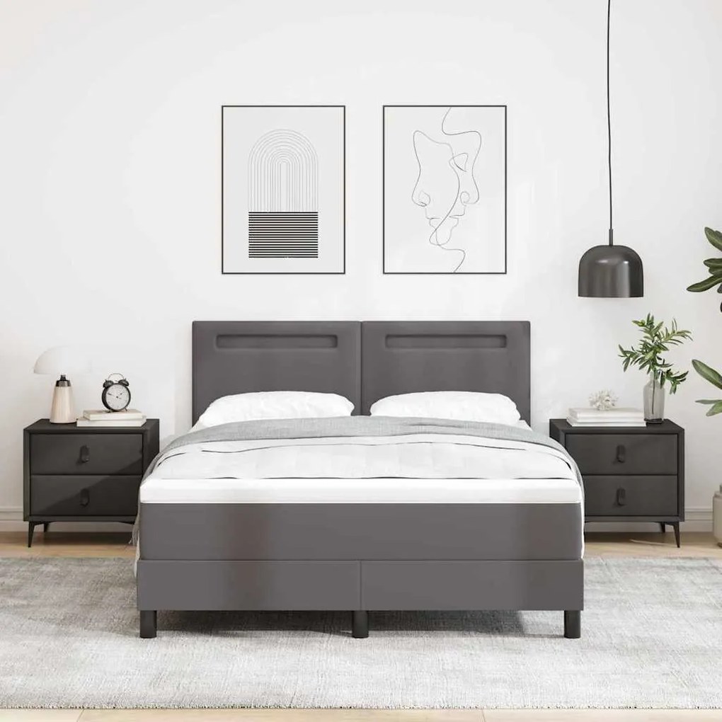 vidaXL Κρεβάτι με Στρώμα με στρώμα Γκρι 160 x 200 cm Τεχνητό δέρμα