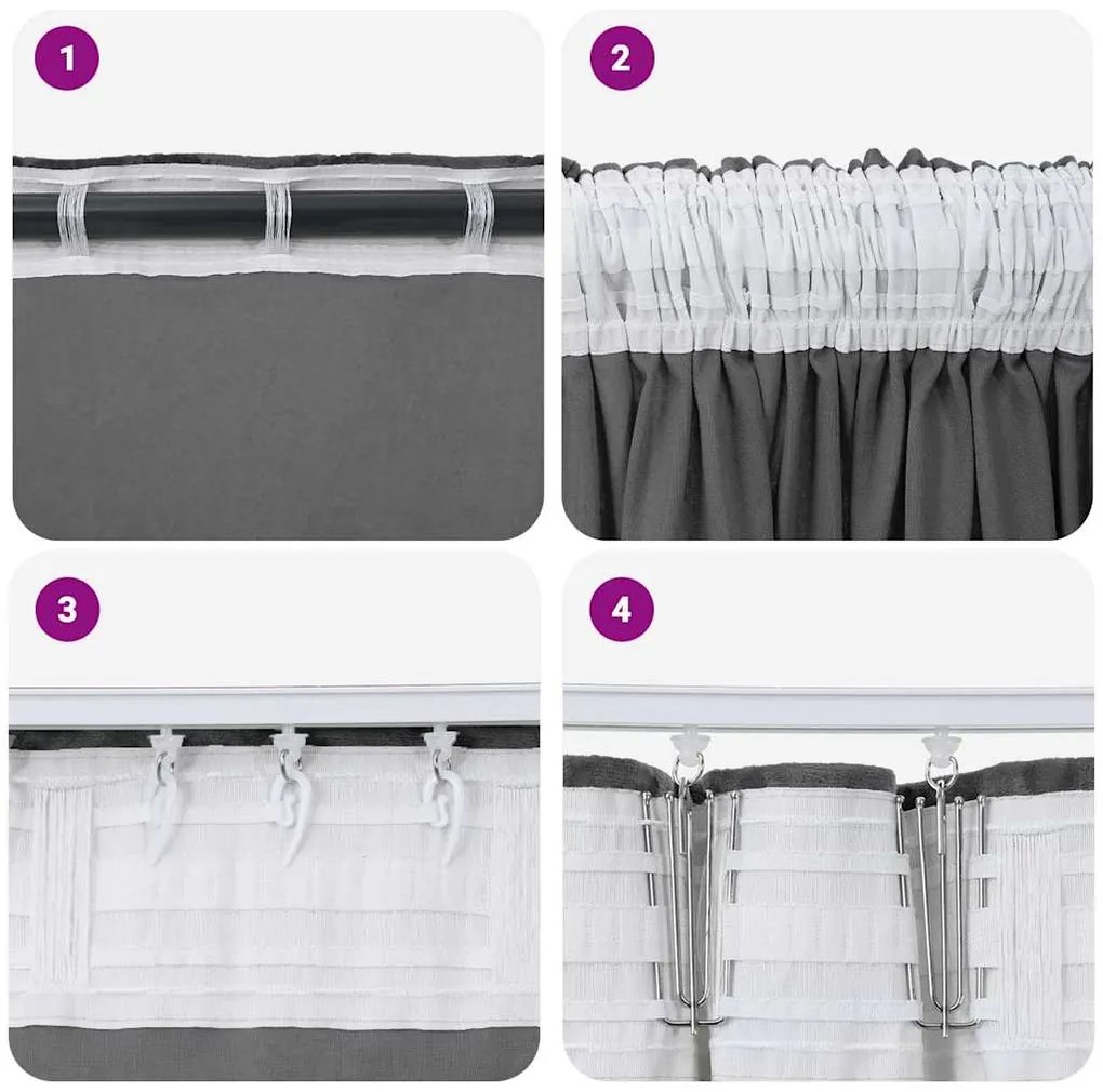 vidaXL Κουρτίνα με κουρτίνες 2 pcs Γκρι 245 x 140 εκ. Βελούδο