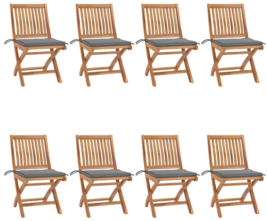 vidaXL Καρέκλες Κήπου Πτυσσόμενες 8 τεμ. Μασίφ Ξύλο Teak με Μαξιλάρια