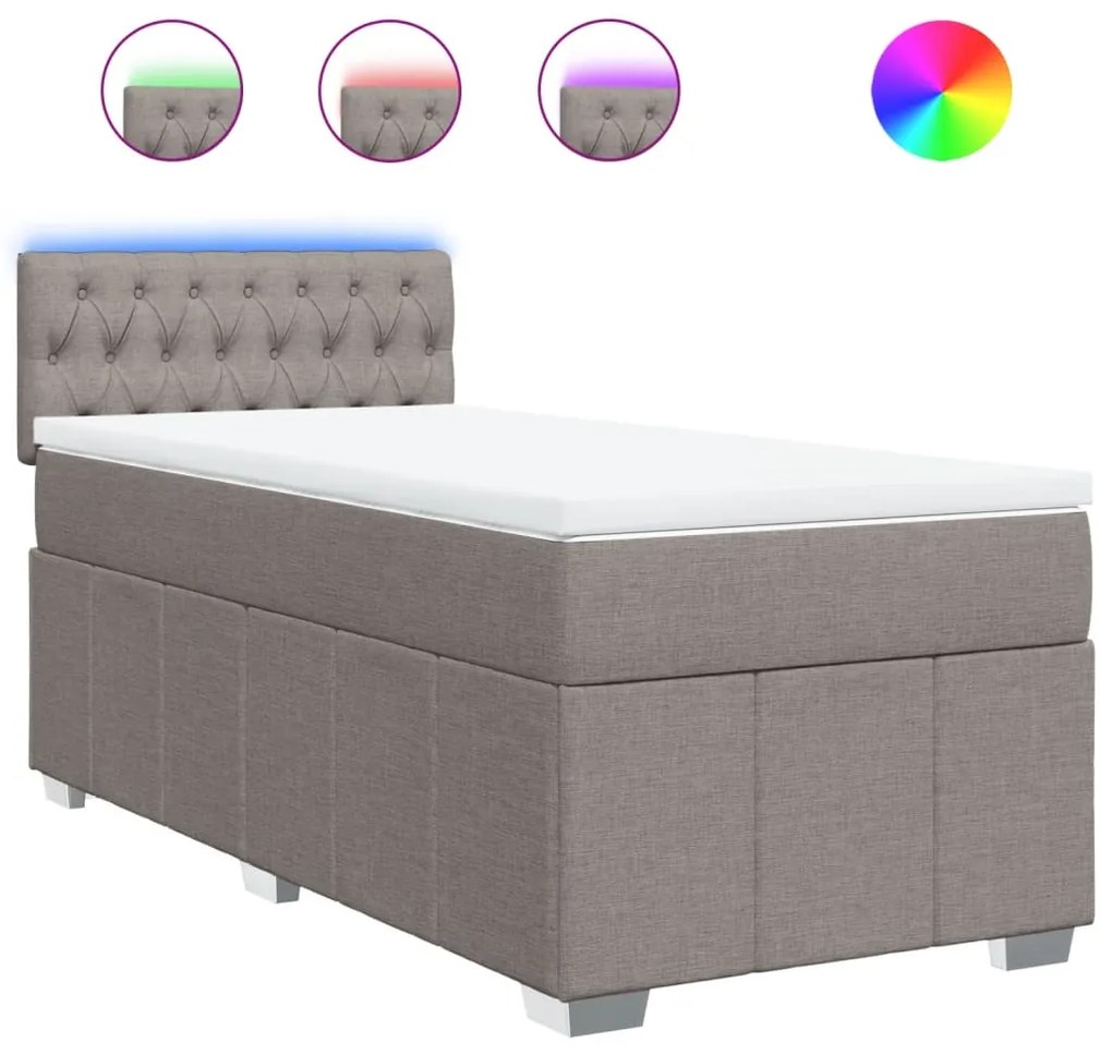 vidaXL Κρεβάτι Boxspring με Στρώμα Taupe 90x200 εκ. Υφασμάτινο