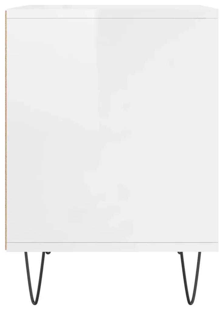 Κομοδίνο Γυαλ. Λευκό 40 x 35 x 50 εκ. από Επεξεργασμένο Ξύλο - Λευκό