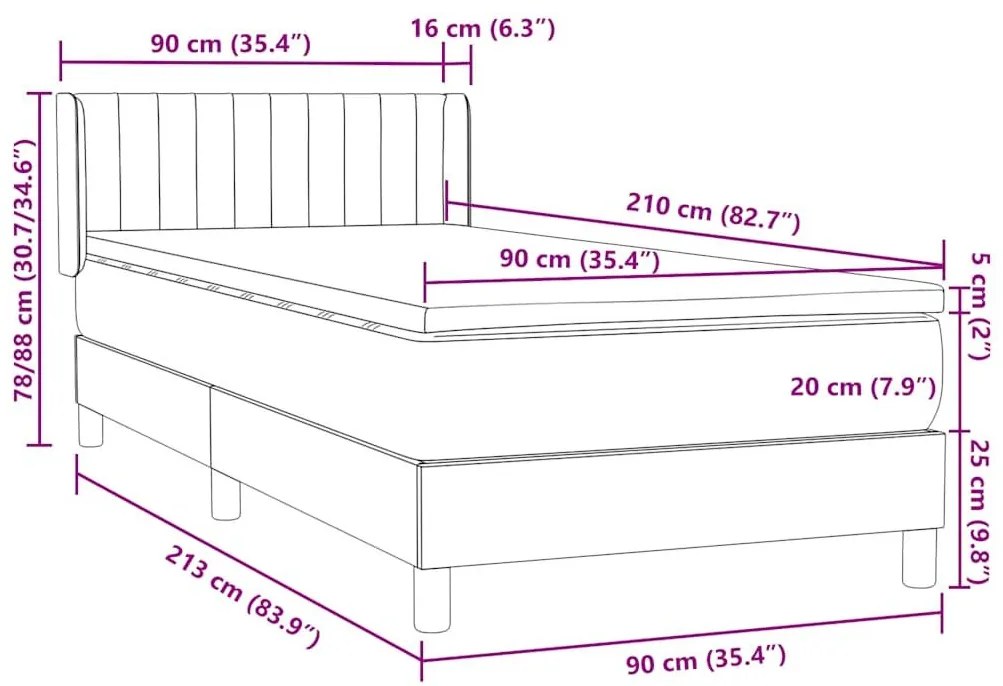 Κρεβάτι Boxspring με Στρώμα Μαύρο 90x210 εκ. Βελούδινο - Μαύρο