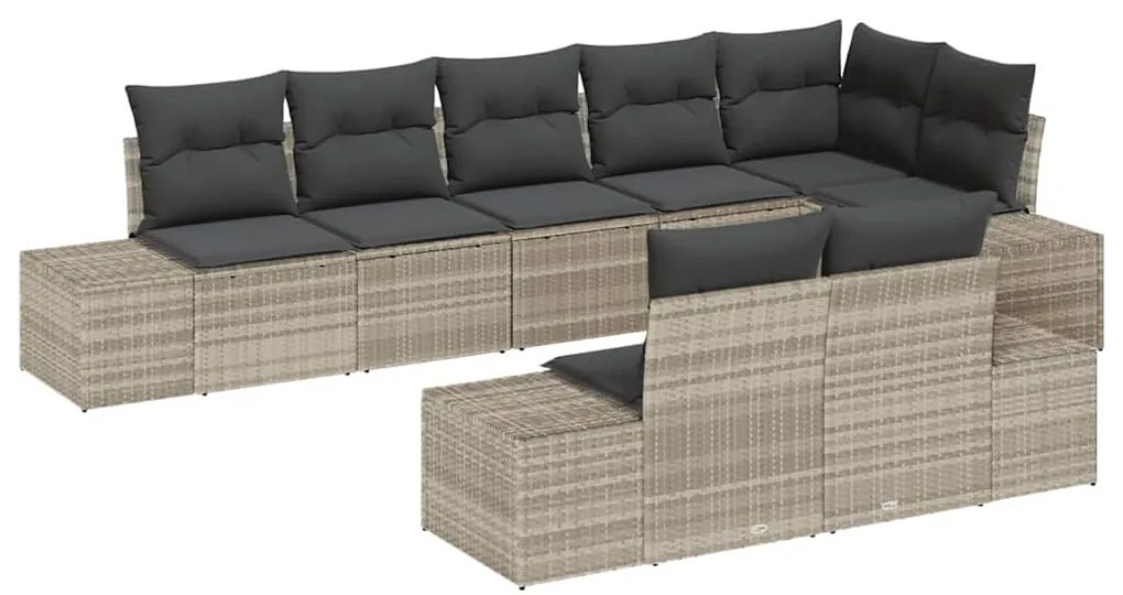 vidaXL Σετ Καναπέ Κήπου με μαξιλάρι 8 pcs Ανοιχτό γκρι Πολυ ράταν