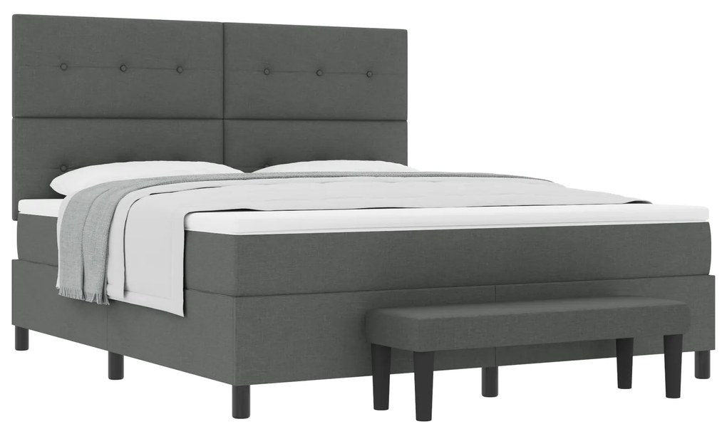 vidaXL Box Spring Κρεβάτι με Στρώμα & Πάγκο Σκούρο Γκρι 180x200 εκ. Ύφασμα