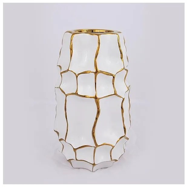 Βάζο Κεραμικό Λευκό &amp; Χρυσό 14.5x14.5x25cm 752-20170 Estheti-752-20170-Λευκό-Χρυσό 752-20170