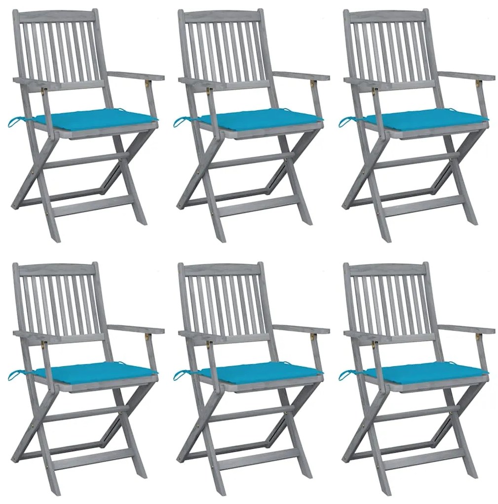 vidaXL Καρέκλες Εξωτ. Χώρου Πτυσσόμενες 6 τεμ Ξύλο Ακακίας &amp; Μαξιλάρια