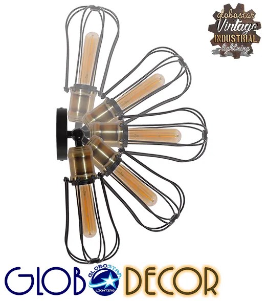 GloboStar AVOCANDO 01056 Vintage Industrial Φωτιστικό Τοίχου Απλίκα Μονόφωτο Μαύρο Μεταλλικό Πλέγμα Φ12 x Μ15 x Π12 x Υ32cm