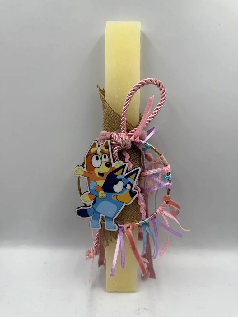 Τύπου Bluey ροζ  Μπλούι Αρωματική λαμπάδα ν.2 - Σετ Λαμπάδα και πλάτη με βάση