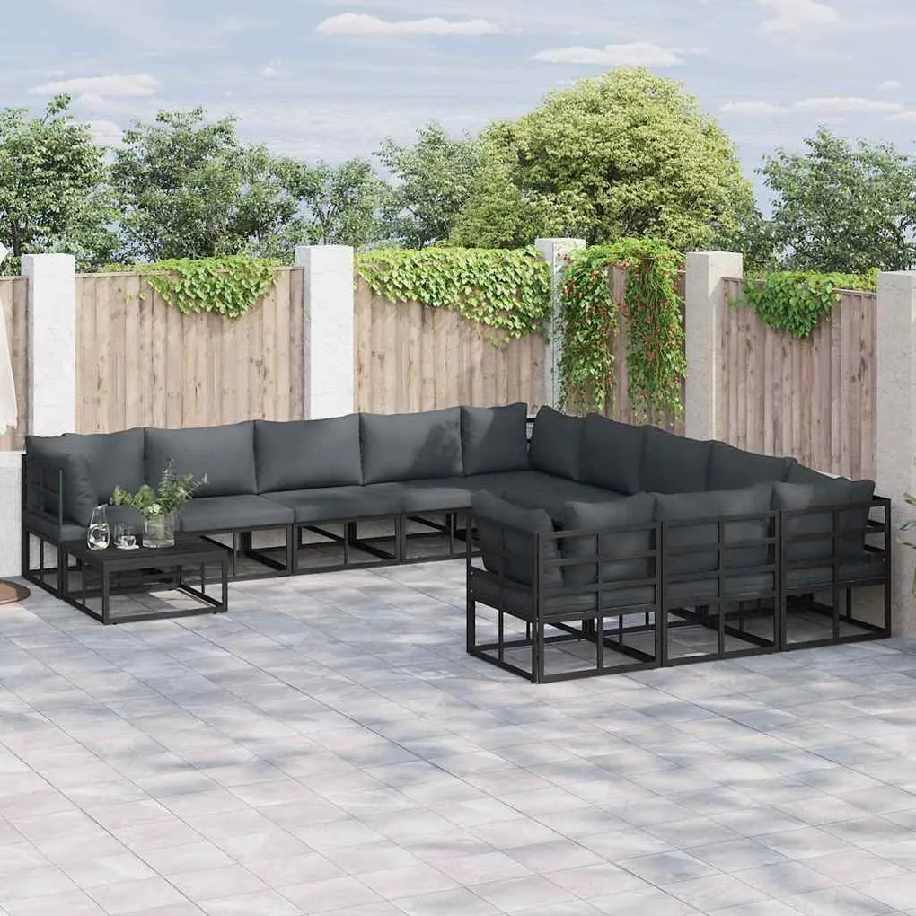 vidaXL Σετ Καναπέ Κήπου 12 pcs Μαύρο 70 x 70 x 32 εκ Αλουμίνιο