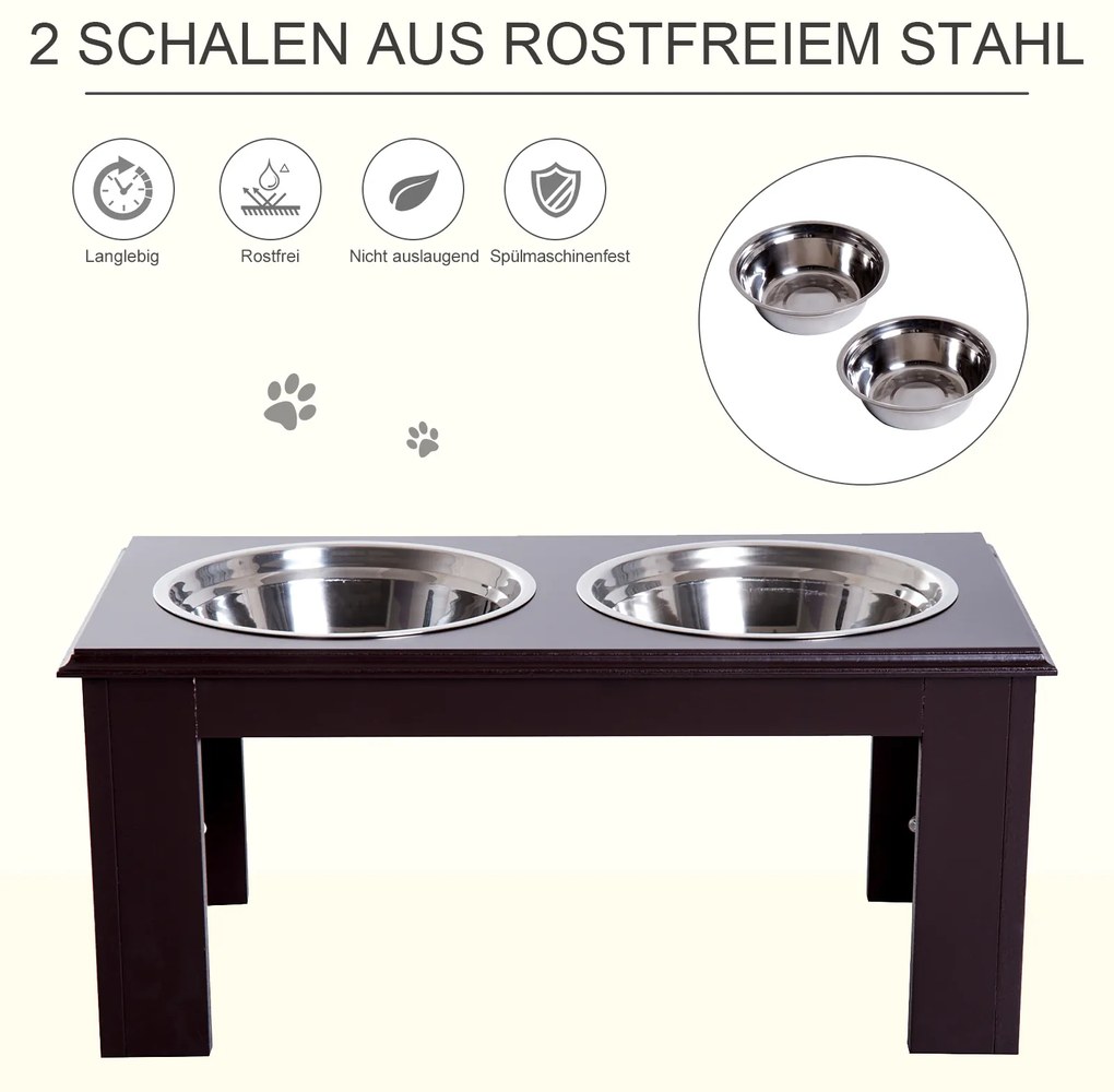 PawHut Σταθμός τροφοδοσίας σκύλου, αντιολισθητικός, 58,4 x 30,5 x 25,4cm, Γκρι, 2L ανά μπολ