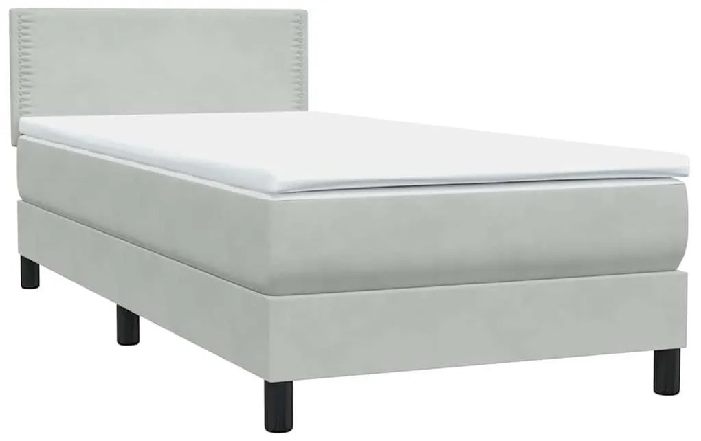 Κρεβάτι Boxspring με Στρώμα Ανοιχτό Γκρι 80x210 εκ. Βελούδινο - Γκρι