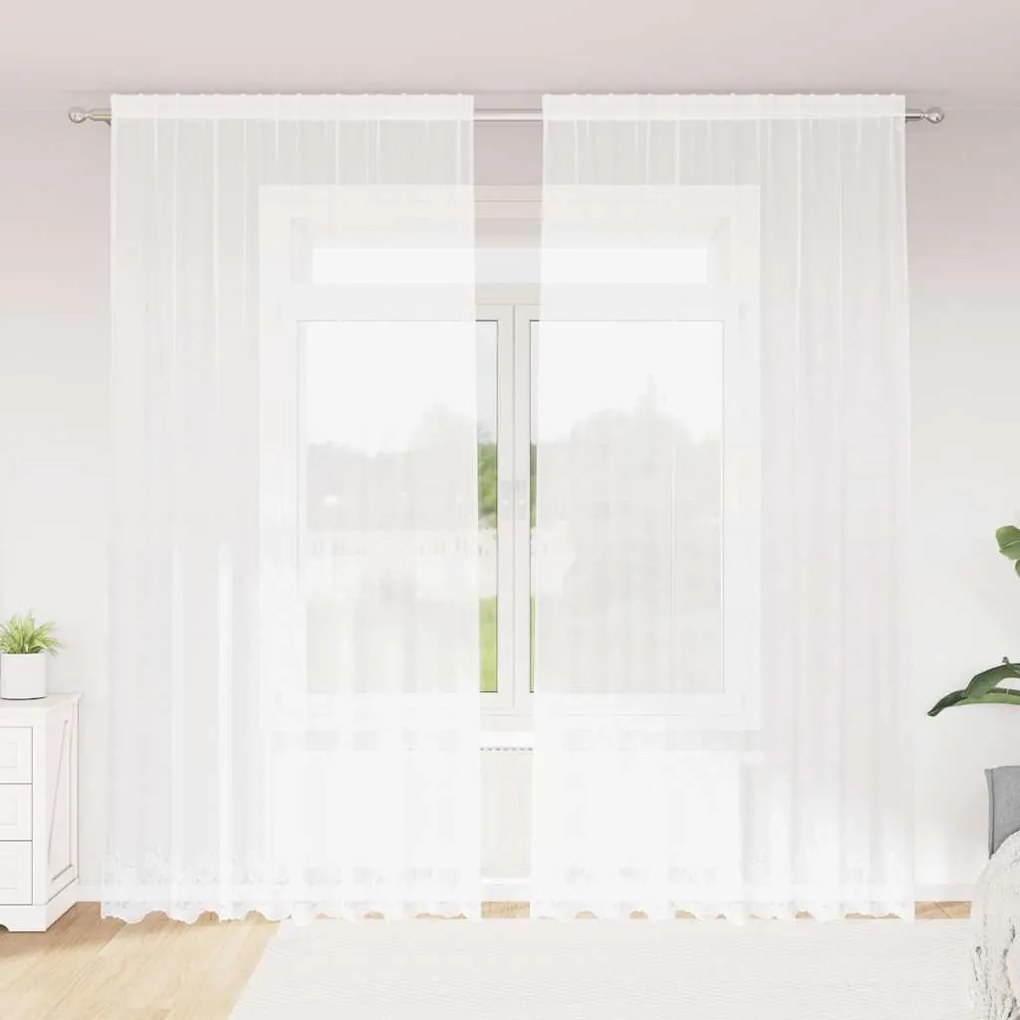 vidaXL Κουρτίνες με κουρτίνες Floral Λευκό 200 x 280 εκ. Πολυεστέρας