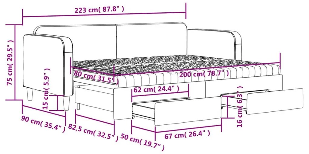 Καναπές Κρεβάτι Συρόμενος Taupe 80x200 εκ. Υφασμάτινος Συρτάρια - Μπεζ-Γκρι