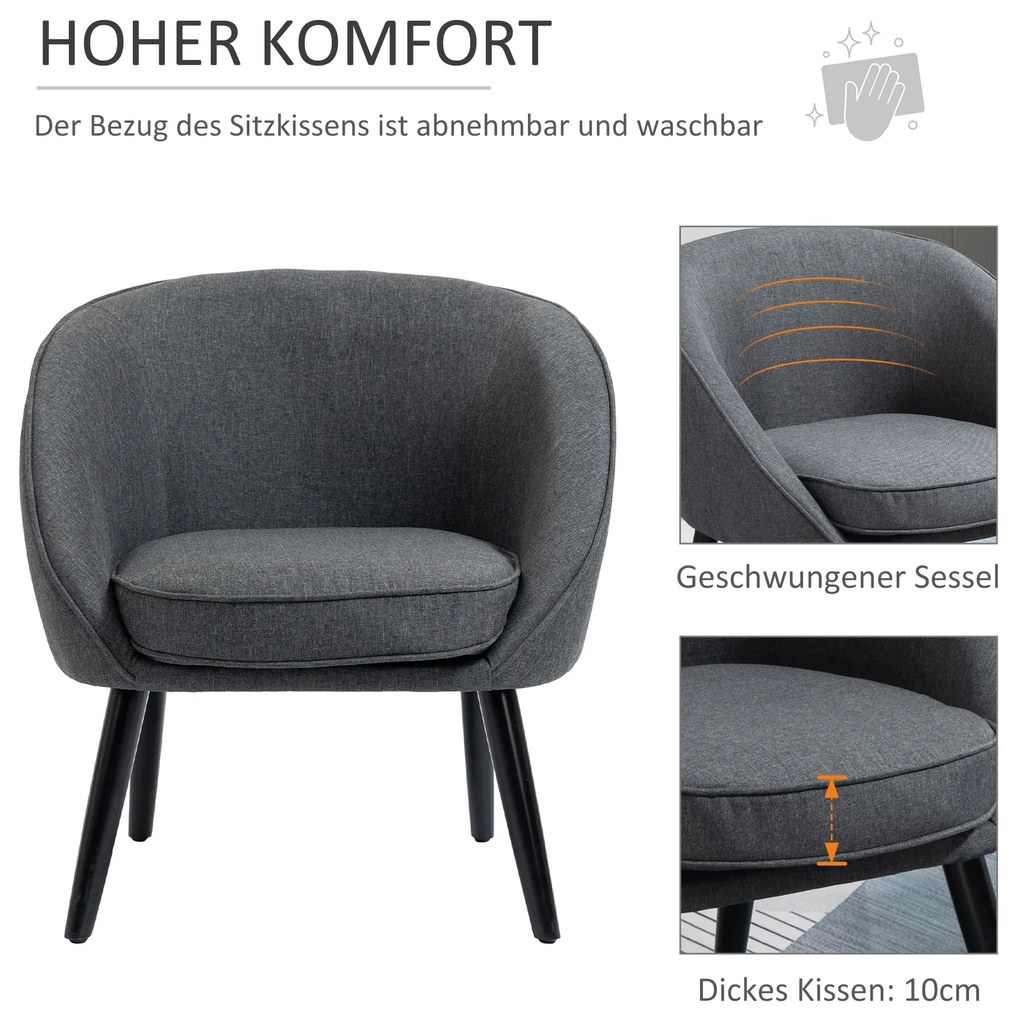 HOMCOM πολυθρόνα πολυθρόνα έως 150 kg, όψη λινό ξύλο γκρι 71 x 65 x 75 cm