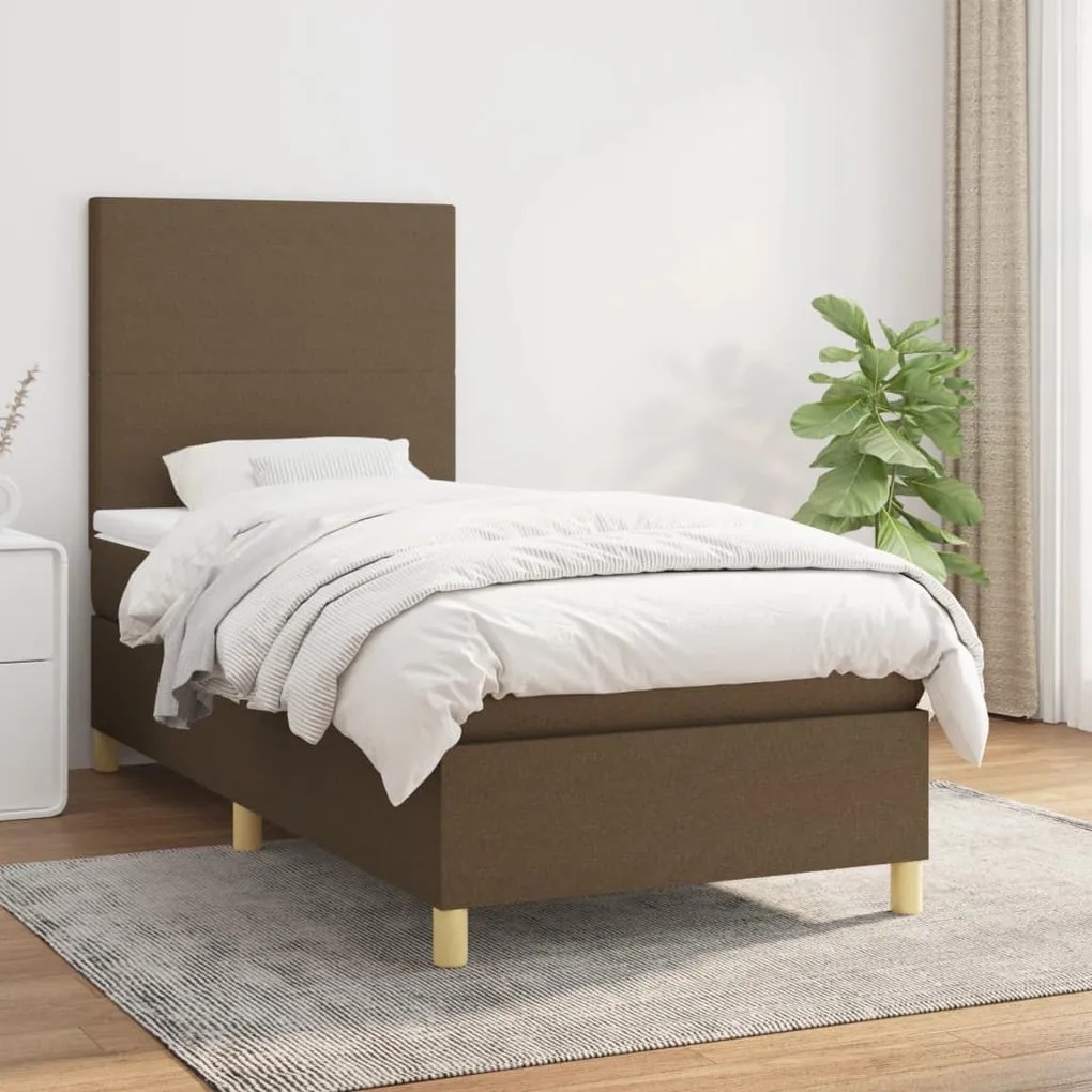 vidaXL Κρεβάτι Boxspring με Στρώμα Σκούρο Καφέ 100x200 εκ. Υφασμάτινο