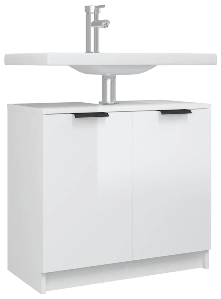 vidaXL Ντουλάπι Μπάνιου Γυαλιστερό Λευκό 64,5x33,5x59εκ. Επεξεργ. Ξύλο