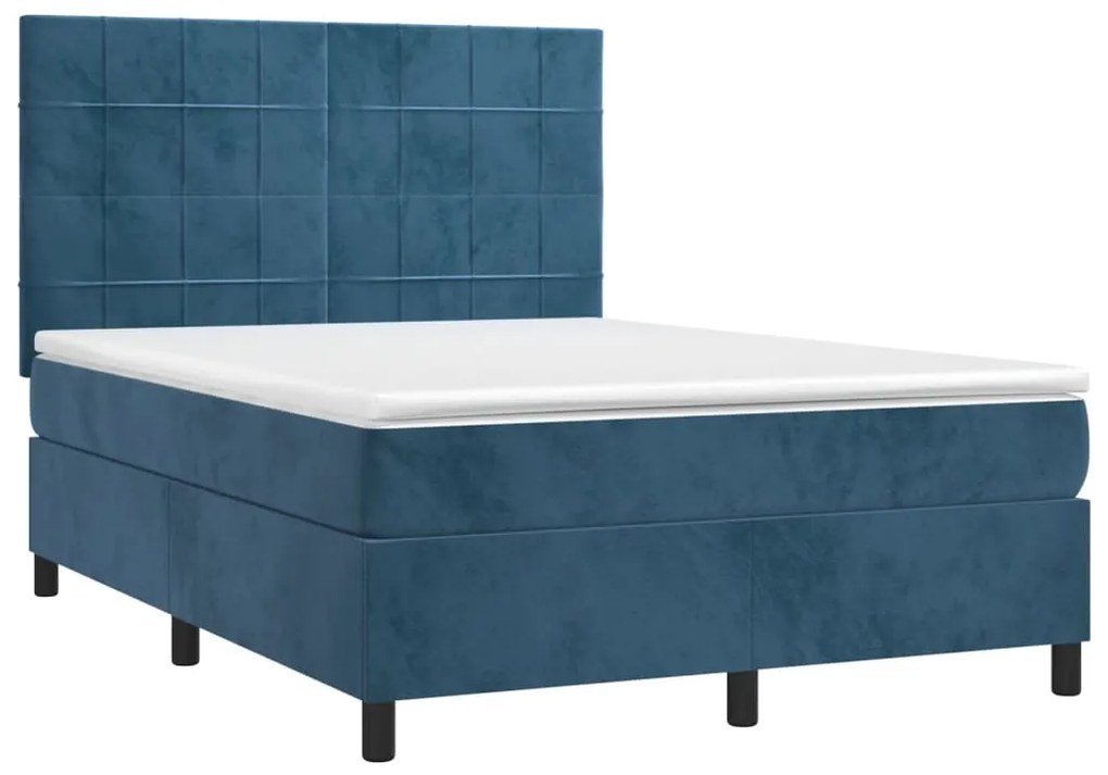 Κρεβάτι Boxspring με Στρώμα Σκούρο Μπλε 140x190 εκ. Βελούδινο - Μπλε