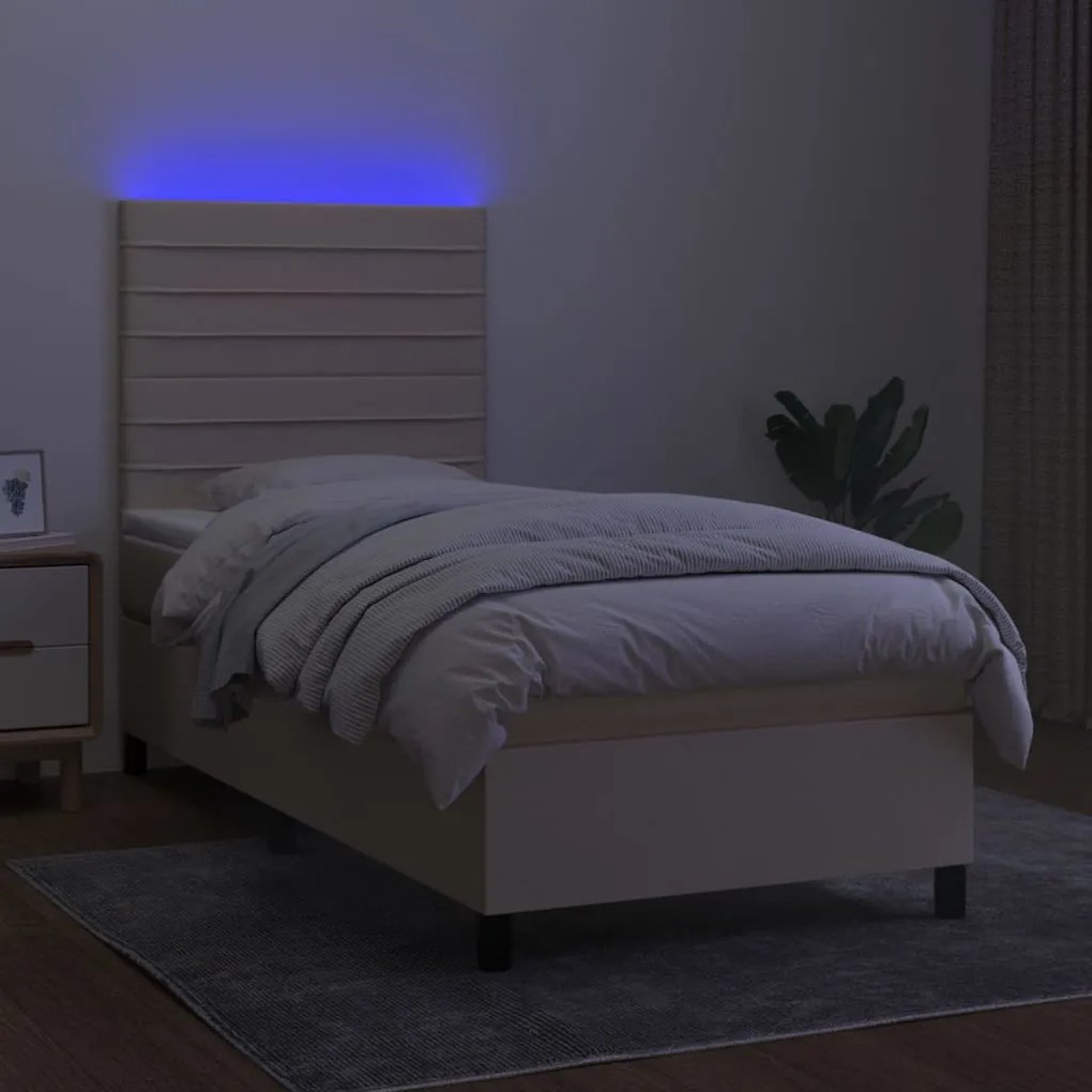 vidaXL Κρεβάτι Boxspring με Στρώμα & LED Κρεμ 100x200 εκ. Υφασμάτινο