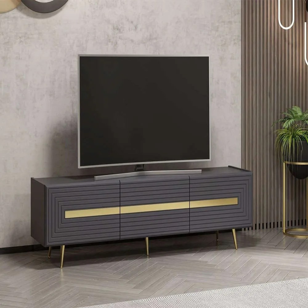 Έπιπλο Τηλεόρασης Jose 506MNR1115 180x42x50cm Anthracite-Gold