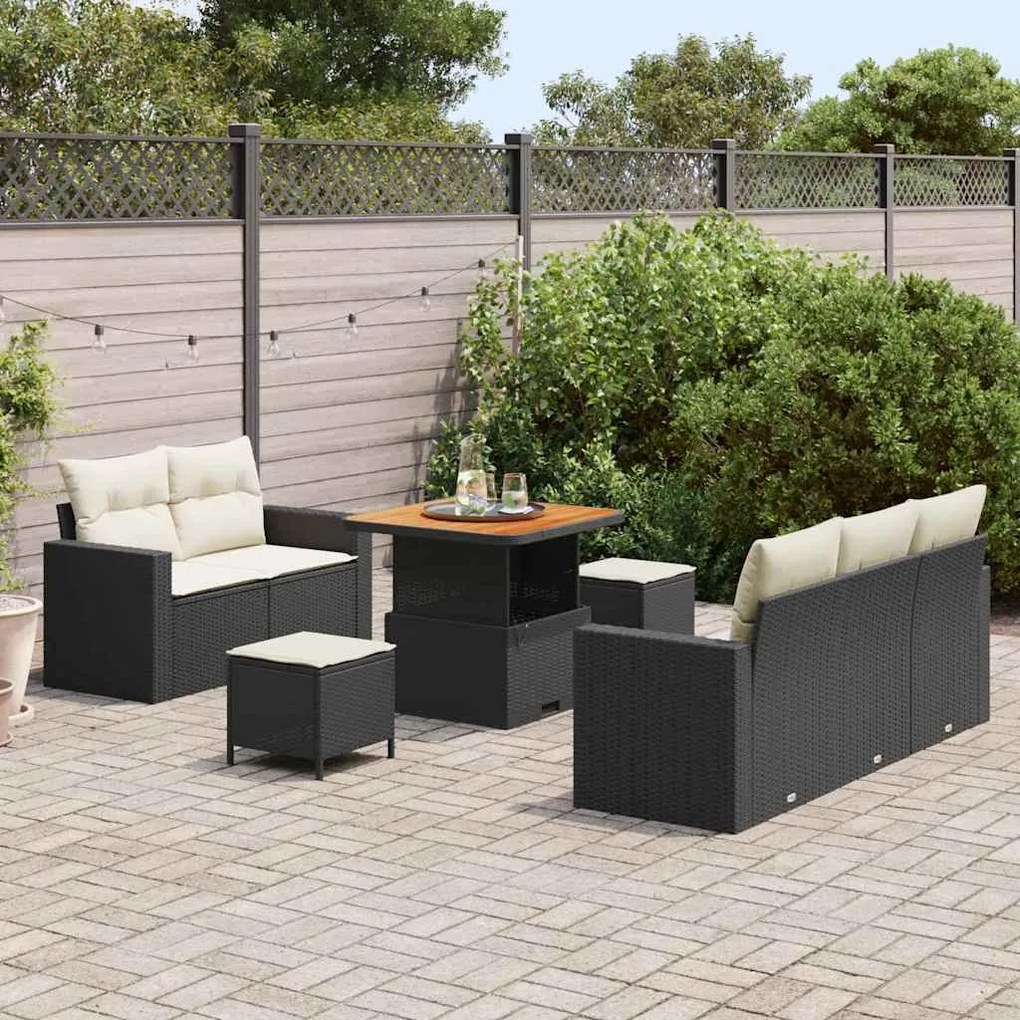 vidaXL Σετ Καναπέ Κήπου Ρυθμιζόμενο ύψος 8 pcs Μαύρο συνθετικό ρατάν