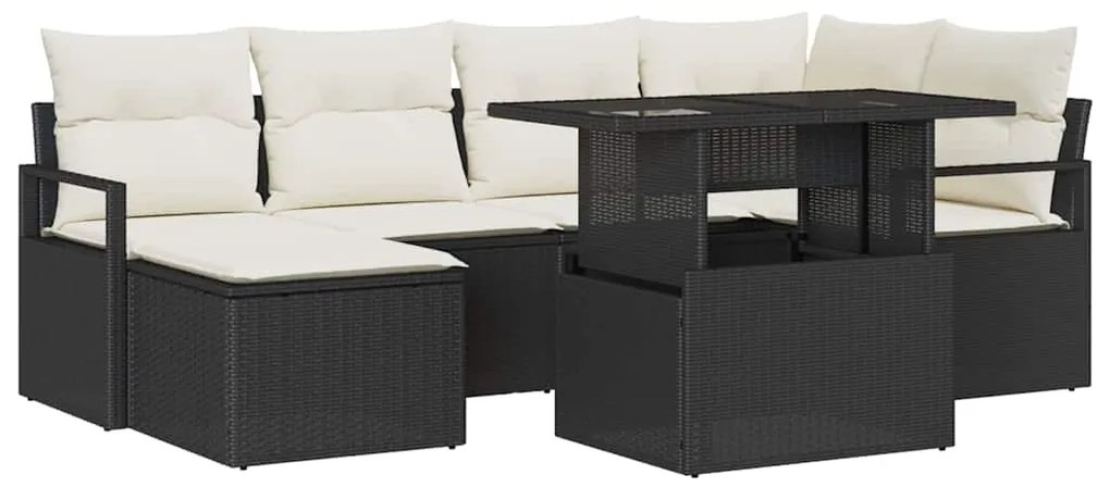 vidaXL Σετ Καναπέ Κήπου με μαξιλάρι 7 pcs Μαύρο και κρεμ