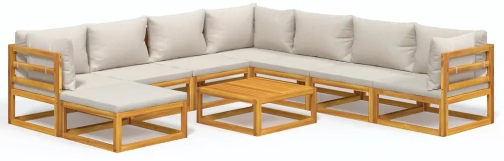 vidaXL Σαλόνι Κήπου Σετ 9 Τεμαχίων Μασίφ Ξύλο με Αν. Γκρι Μαξιλάρια