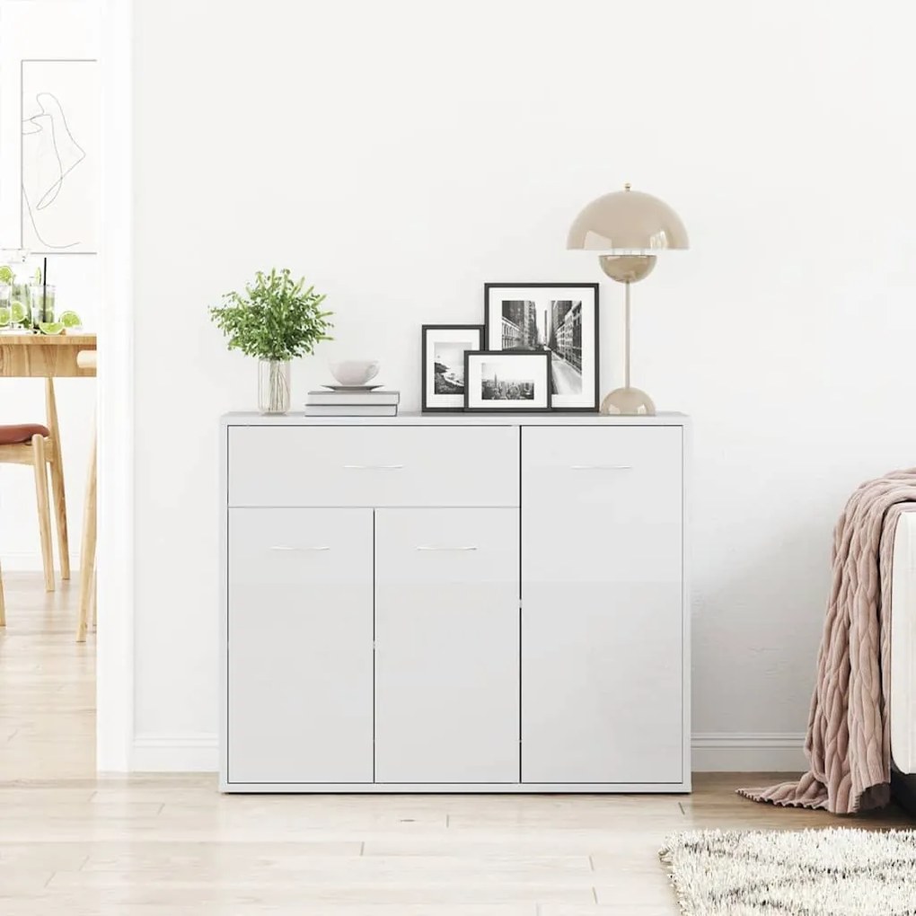 vidaXL Μπουφές Γυαλιστερό Λευκό 88 x 30 x 70 εκ. από Επεξ. Ξύλο