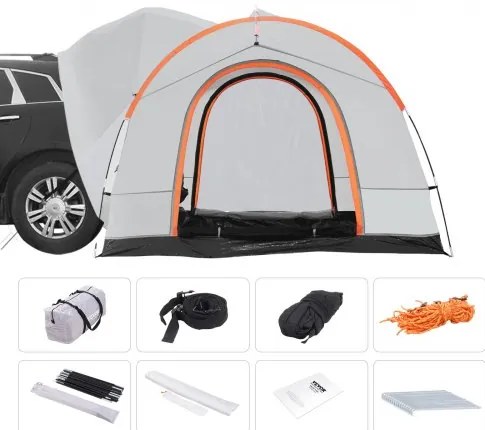 VEVOR SUV Camping Tent, 8&#039;-8&#039; SUV Tent Attachment for Camping with Rain Layer and Carry Bag, Waterproof PU2000mm Double Layer Truck Tent, Accommodate 6-8 Person, Rear Tent for Van Hatch Tailgate