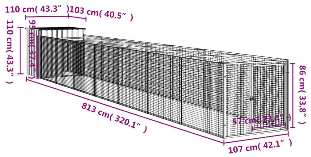 Σπιτάκι Σκύλου με Αυλή Αν. Γκρι 110x813x110 εκ. Γαλβαν. Χάλυβας - Γκρι