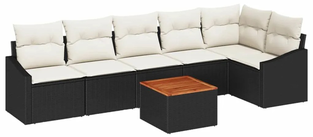 vidaXL Σετ Καναπέ Κήπου 7 pcs Μαύρο και Κρέμα συνθετικό ρατάν