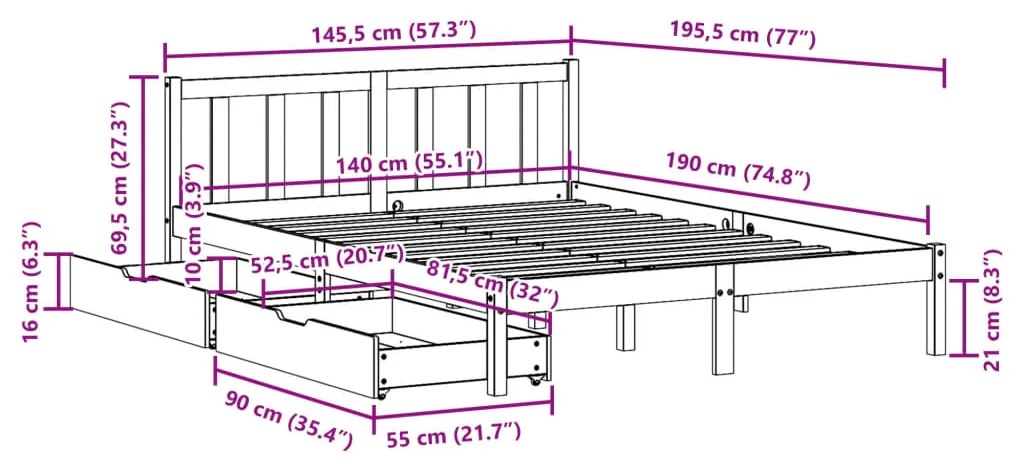 ΣΚΕΛΕΤΟΣ ΚΡΕΒ. ΧΩΡΙΣ ΣΤΡΩΜΑ ΛΕΥΚΟ 140X190 ΕΚ ΜΑΣΙΦ ΠΕΥΚΟ 3301468