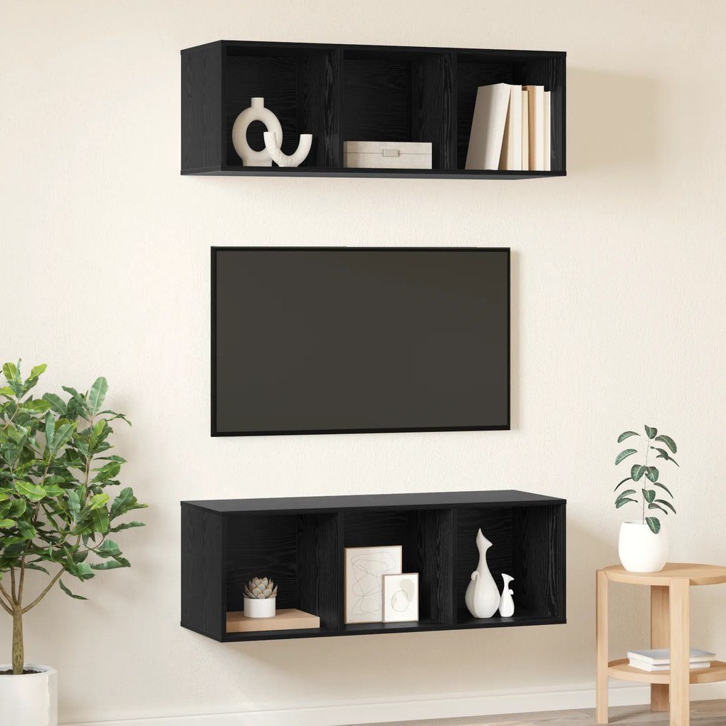 vidaXL Τοίχου ντουλάπες τηλεόρασης 2 pcs Μαύρη δρυς 37 x 37 x 107.5 εκ