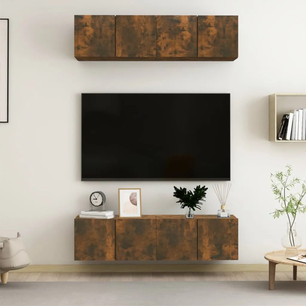 vidaXL Έπιπλα Τηλεόρασης Τοίχου 4 τεμ. Καπν. Δρυς 60x30x30εκ Επ. Ξύλο