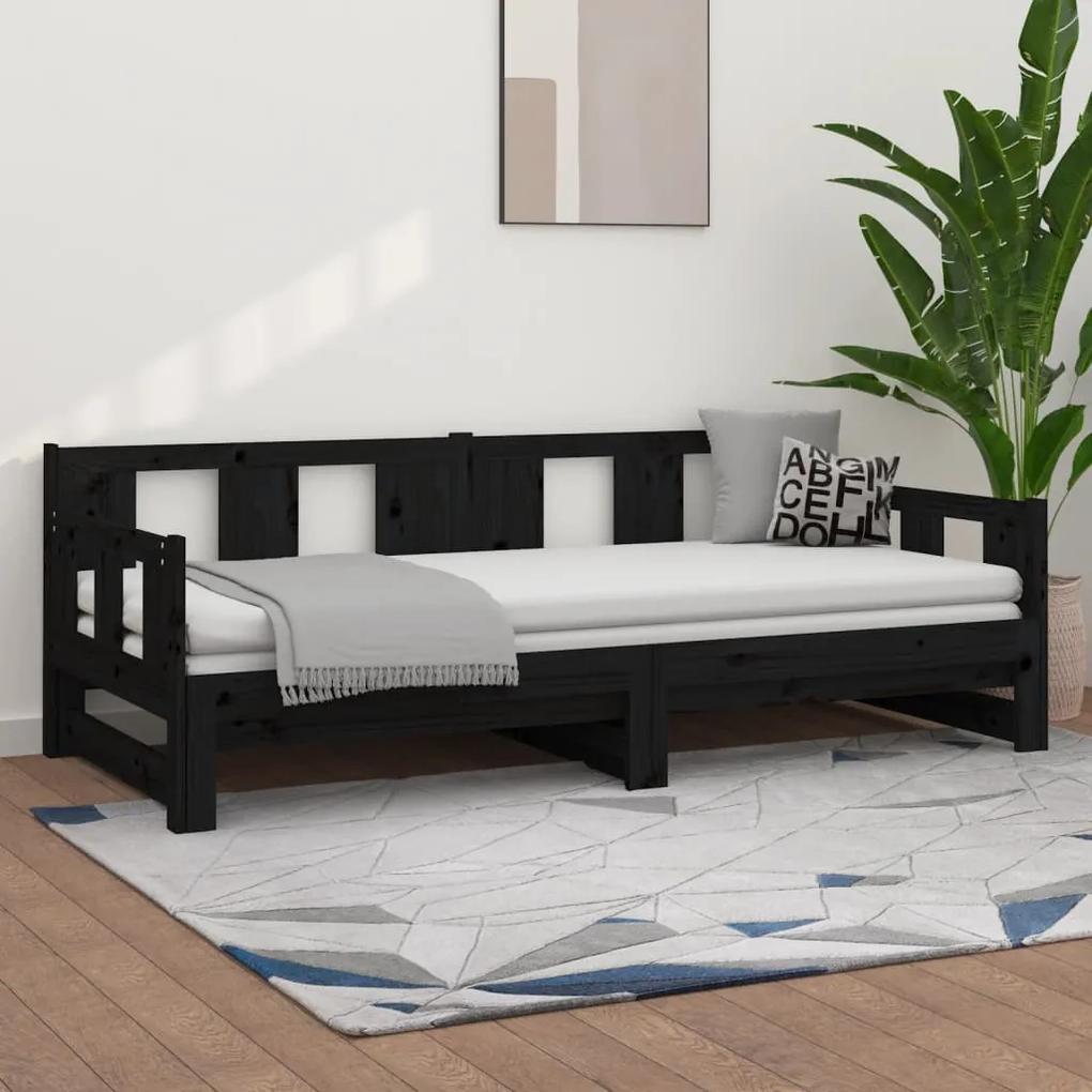 Καναπές Κρεβάτι Συρόμενος Μαύρος 2x(90x190) εκ. από Μασίφ Πεύκο