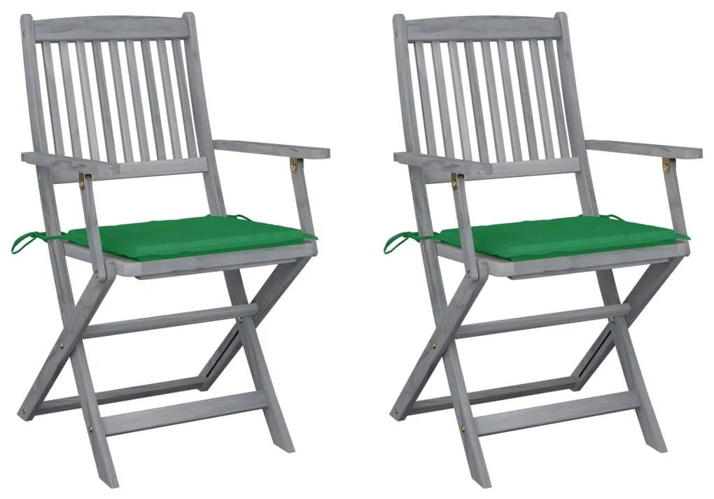 3064487 vidaXL Καρέκλες Εξωτ. Χώρου Πτυσσόμενες 2 τεμ Ξύλο Ακακίας &amp; Μαξιλάρια Πράσινο, 1 Τεμάχιο