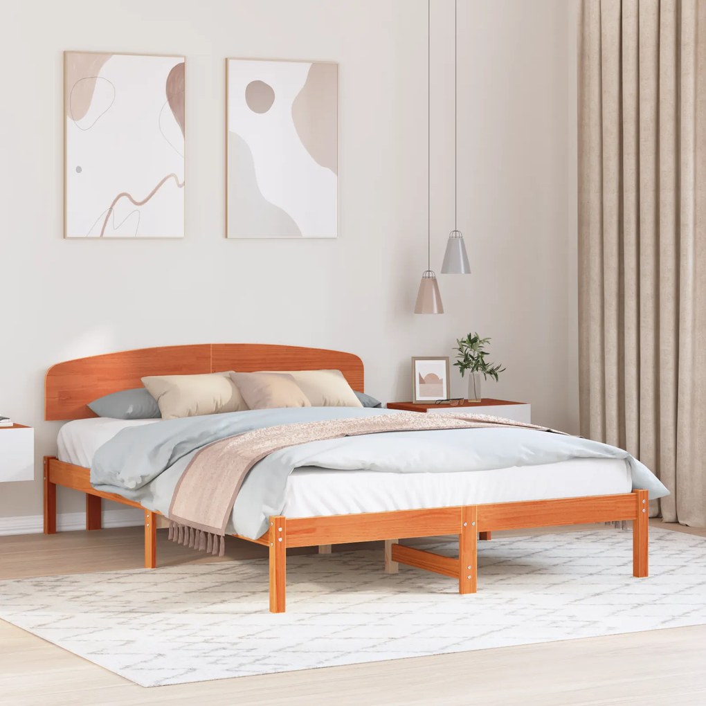 vidaXL Κρεβάτι με κεφαλάρι καφέ κερωμένο 140x200 εκ μασίφ ξύλο πεύκου