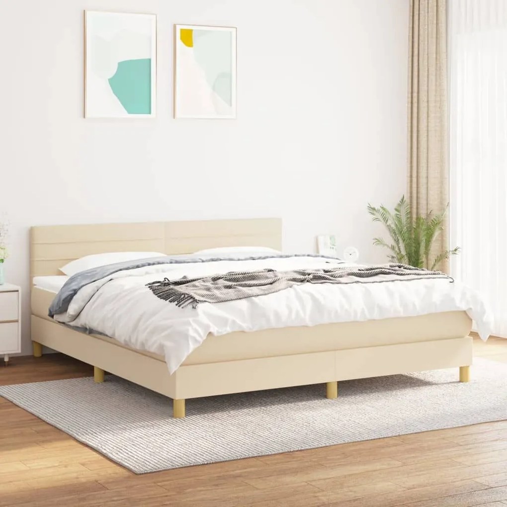 ΚΡΕΒΑΤΙ BOXSPRING ΜΕ ΣΤΡΩΜΑ ΚΡΕΜ 180X200 ΕΚ. ΥΦΑΣΜΑΤΙΝΟ 3140718