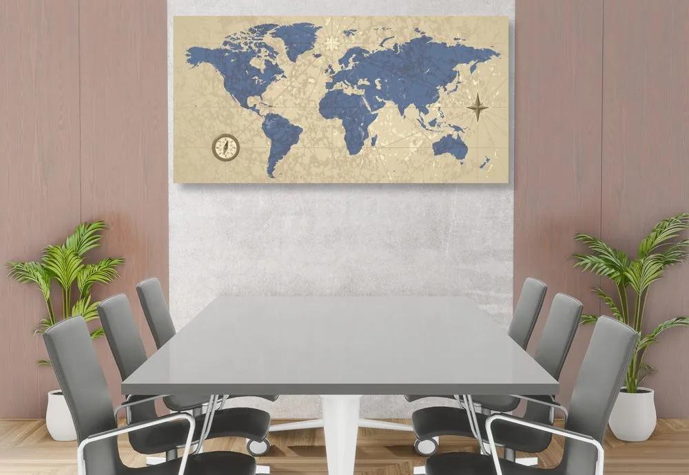 Εικόνα στον παγκόσμιο χάρτη φελλού με πυξίδα σε στυλ ρετρό - 120x60  wooden