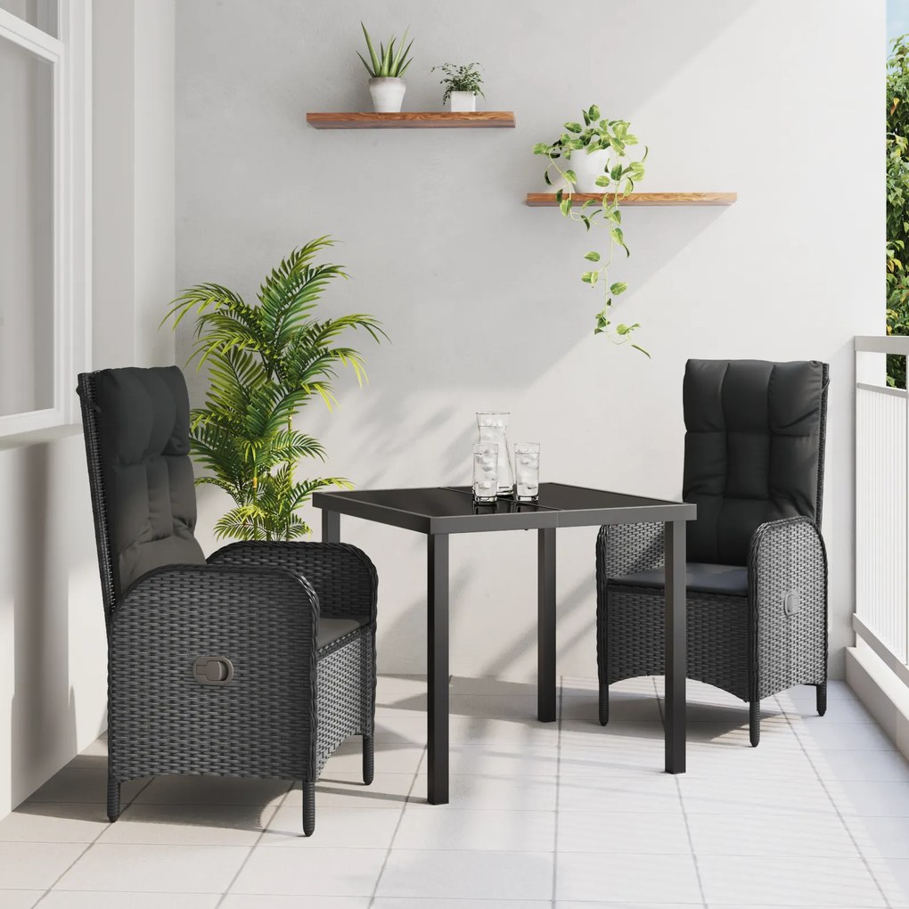 vidaXL Σετ κήπου 3 τεμαχίων από μαύρο πολυ_rattan