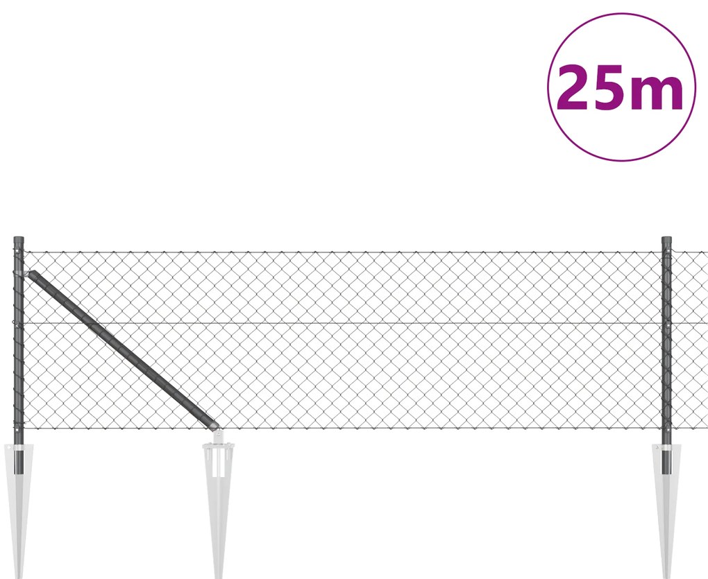 vidaXL Περίφραξη αλυσίδας με 13 σταθερές βάσεις 0.4x25 μ Γαλβανισμένος χάλυβας