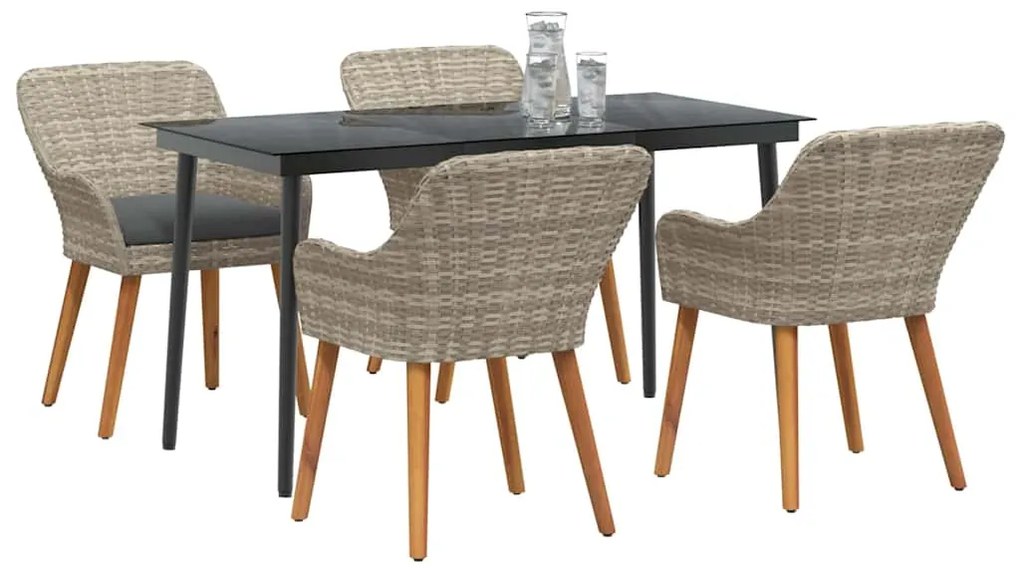 vidaXL Σέτ φαγητού για κήπο 5 pcs Ανοιχτό γκρι συνθετικό ρατάν