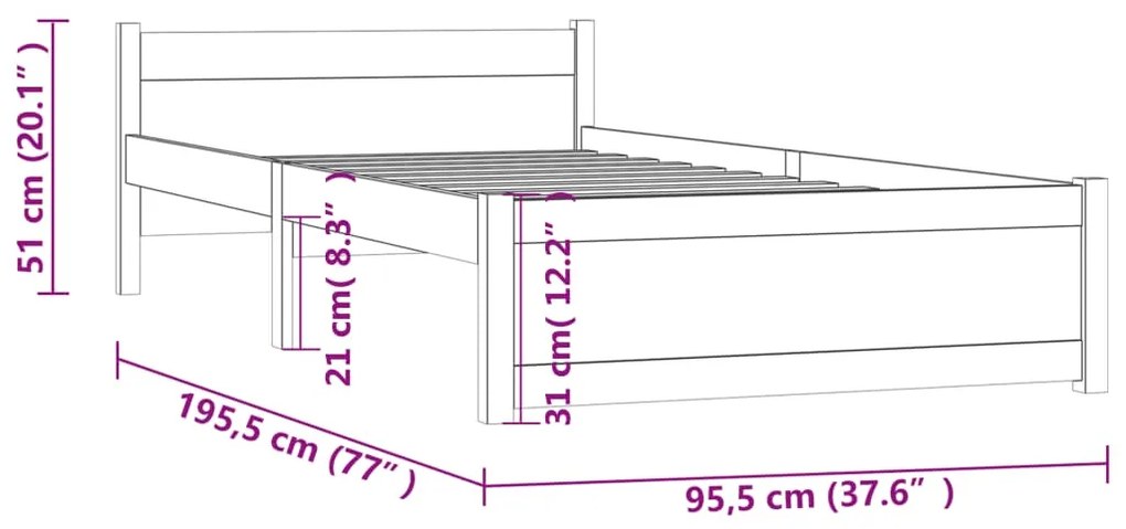 ΠΛΑΙΣΙΟ ΚΡΕΒΑΤΙΟΥ 90 X 190 ΕΚ. ΑΠΟ ΜΑΣΙΦ ΞΥΛΟ 3FT SINGLE 815009