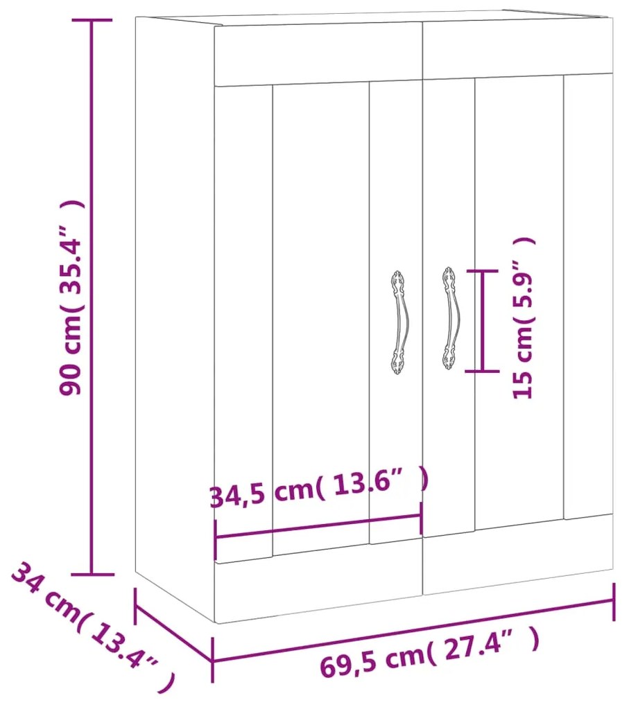 Ντουλάπι Τοίχου Μαύρο 69,5 x 34 x 90 εκ. από Επεξεργασμένο Ξύλο - Μαύρο